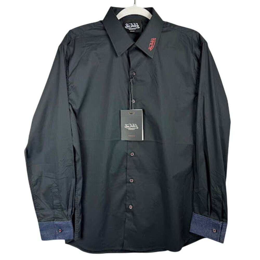 Von Dutch Originals Tiger Graphic Button Up Shirt Black Men’s S NWT $80 MSRP